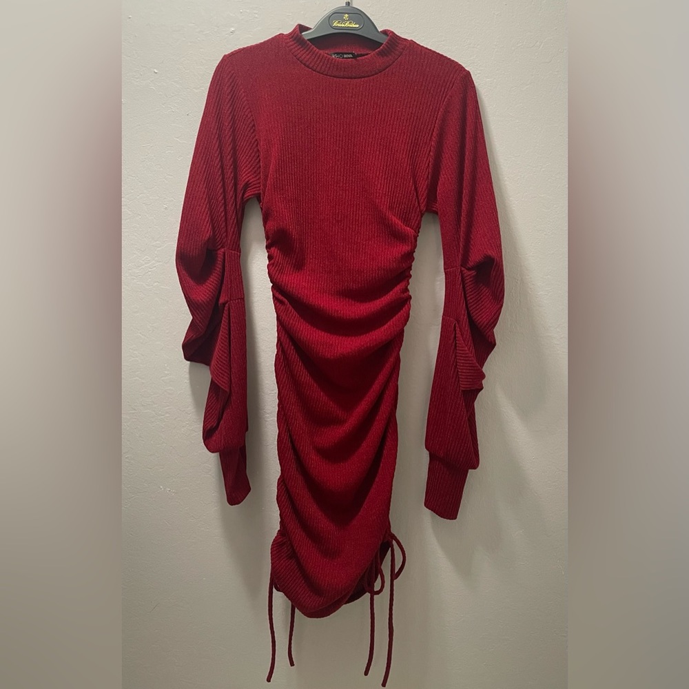 Fashion Nova Ruched Winter Holiday Party Burgundy Valentine’s Day Sweater Dress